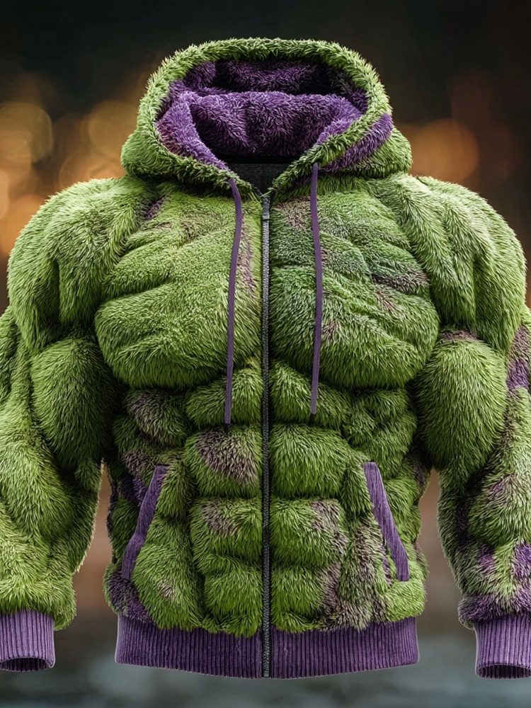 Men's Muscle Line Art Christmas Season Cozy Plush Cardigan