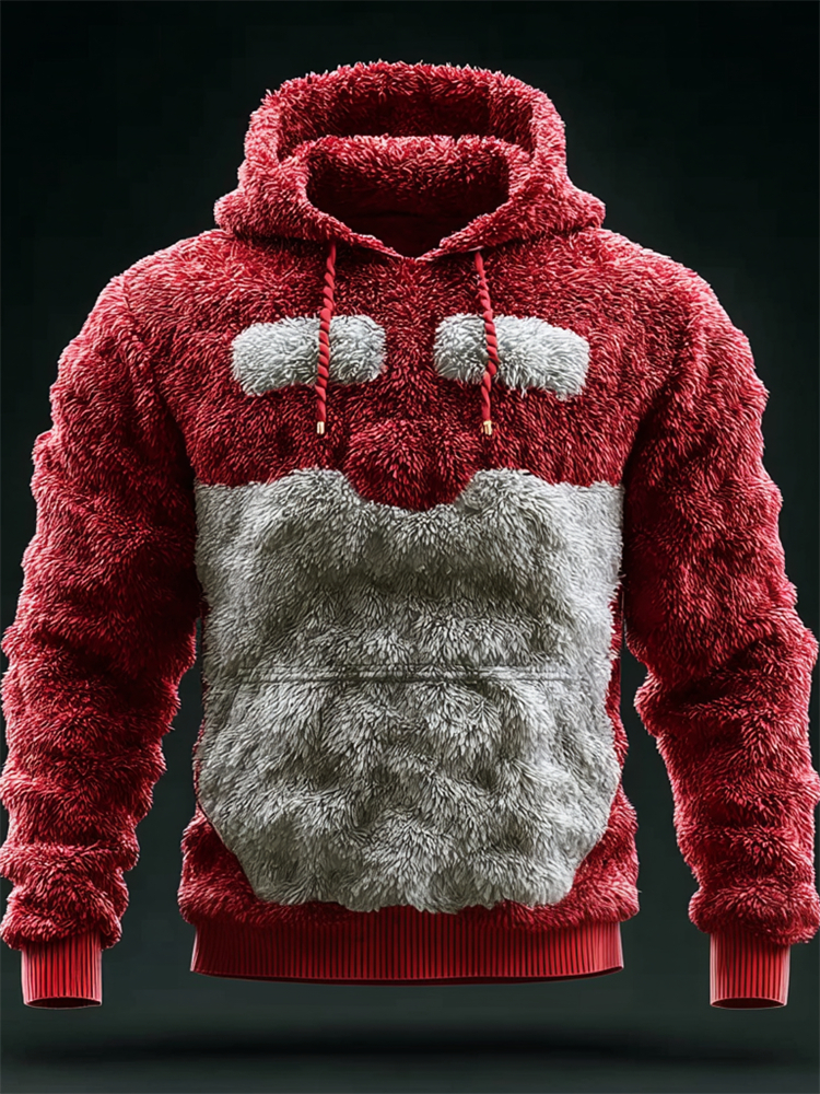 Men's Christmas Santa Claus Contrast Color Cozy Plush Hoodie