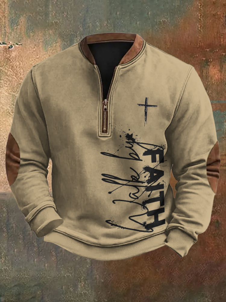 Men's Vintage Faith Graphics Printed Zip Collar Mens Christian Sweatshirt