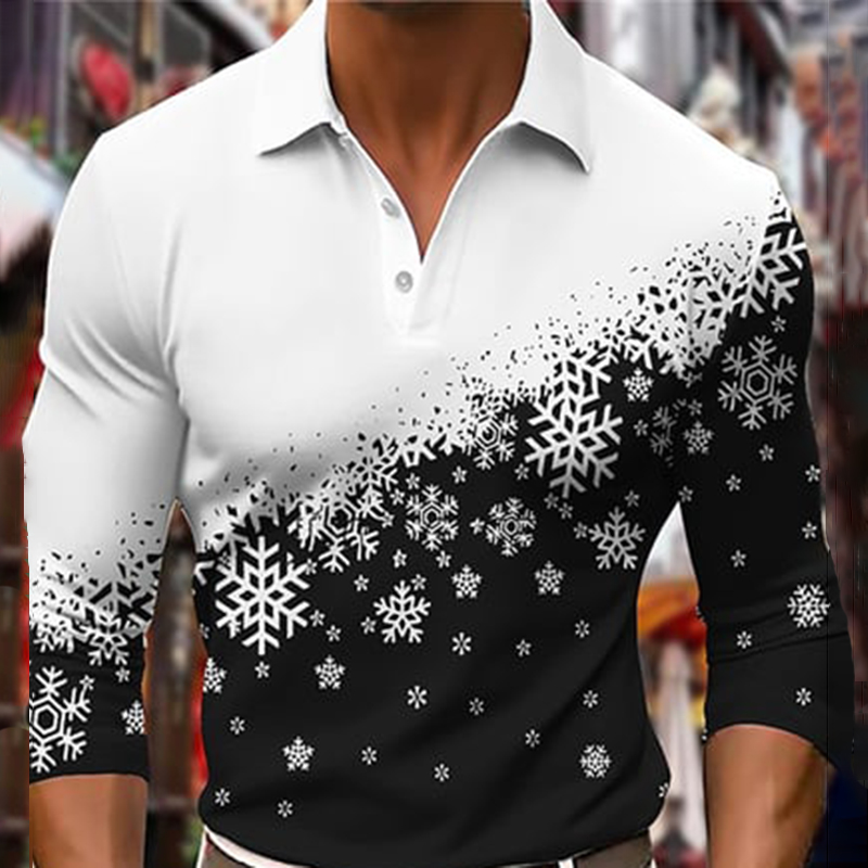 Men's Casual Christmas Printed Long Sleeve Polo Shirt