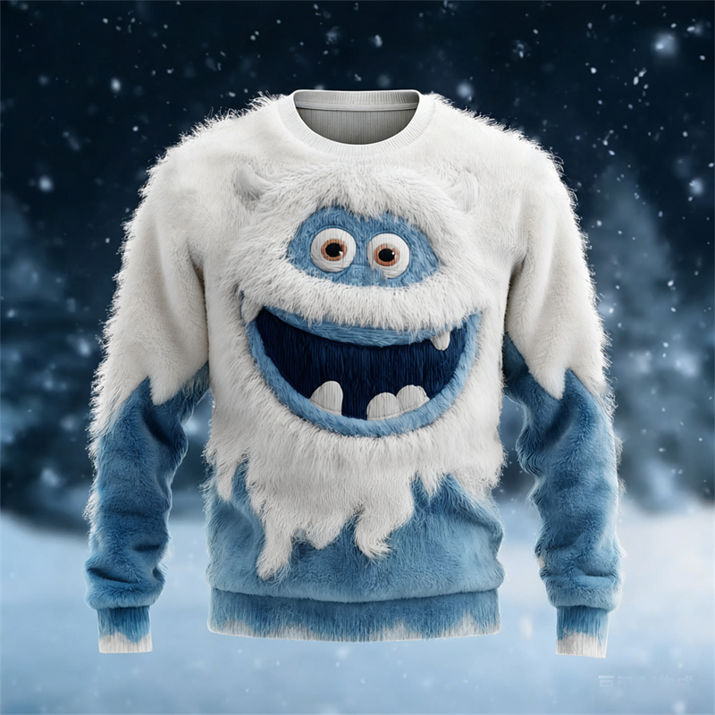 Men's Melting Ice Monster Contrast Cozy Plush Sweatshirt