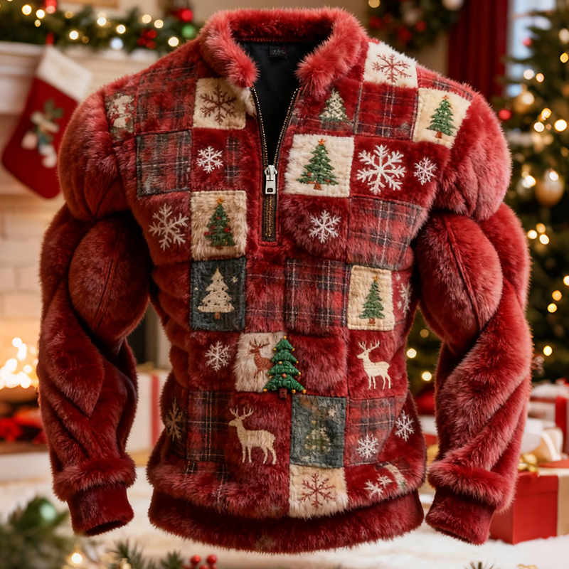 Men's Patchwork Geometric Christmas Color-blocked Print Sweatshirt