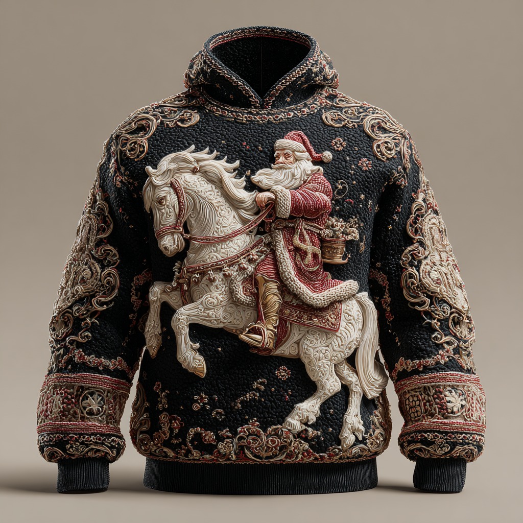 Christmas Santa Claus And White Horse Art Hoodie