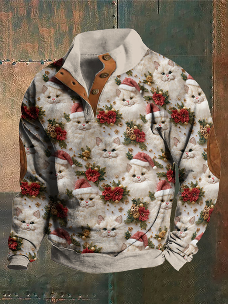 Christmas Hat Santa Cat Men's Sweater