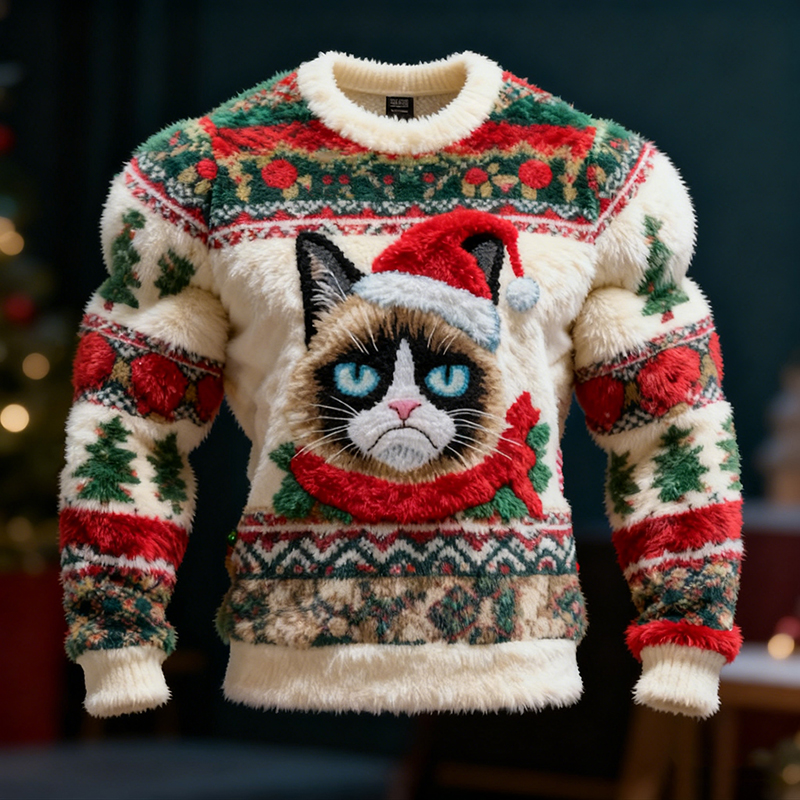 Men's Christmas Fun Cat Pattern Ugly Sweater