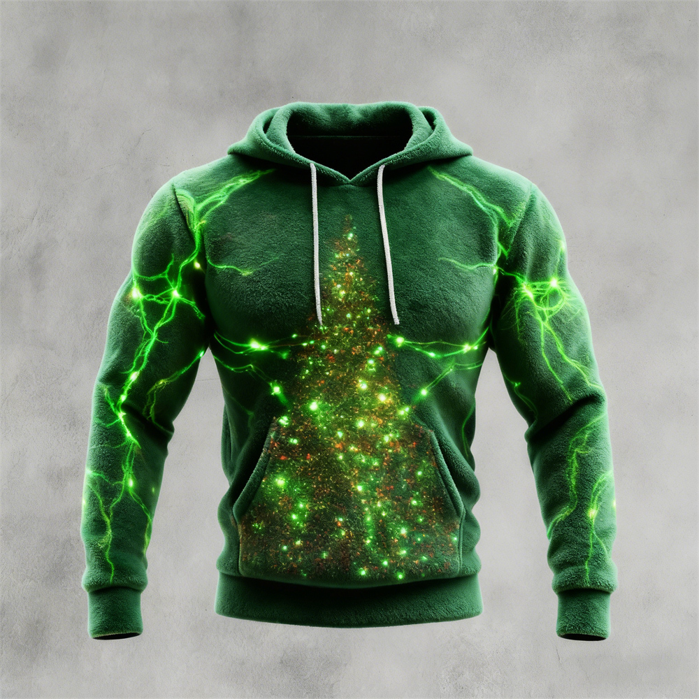 Radiant Christmas Tree Men's Hooded Flannel Sweatshirt