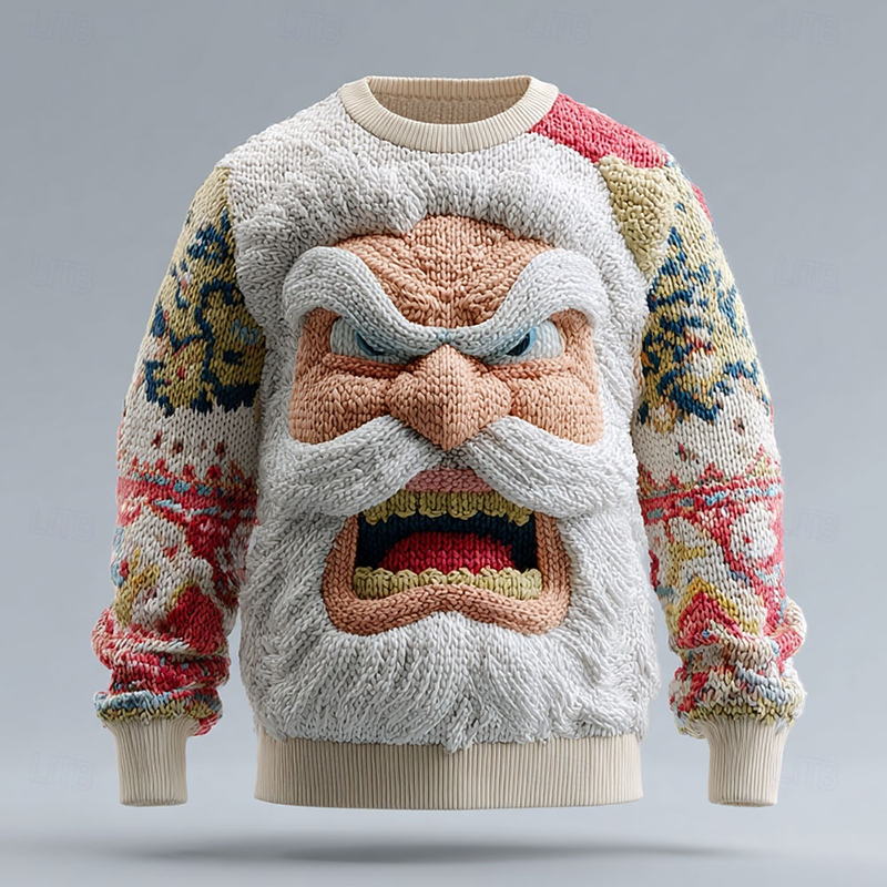 Men's Funny Christmas Santa Claus Ugly Knit Pullover Sweater