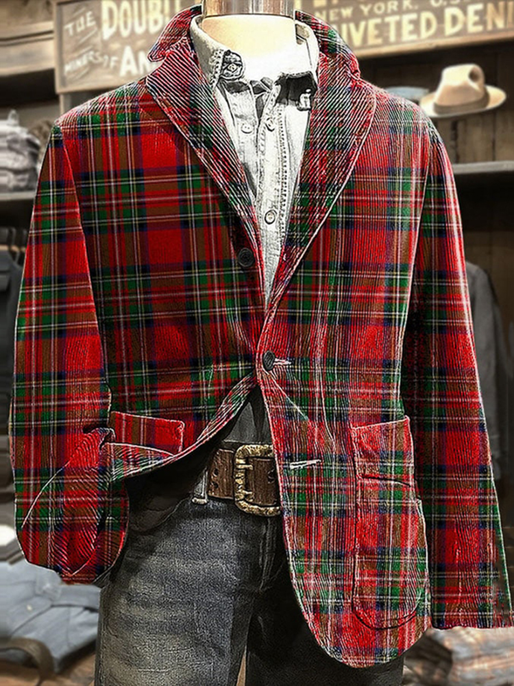 Men's Christmas Plaid Art Design Print Blazer