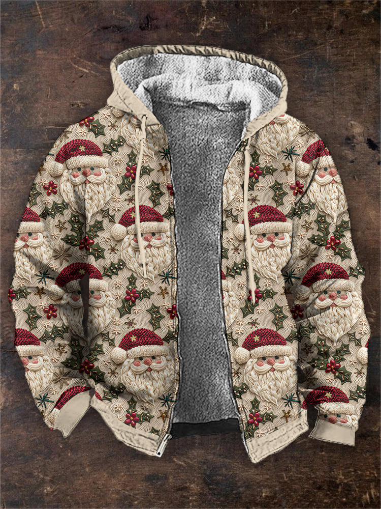 Men's Funny Christmas Santa Zipper Printed Hoodie