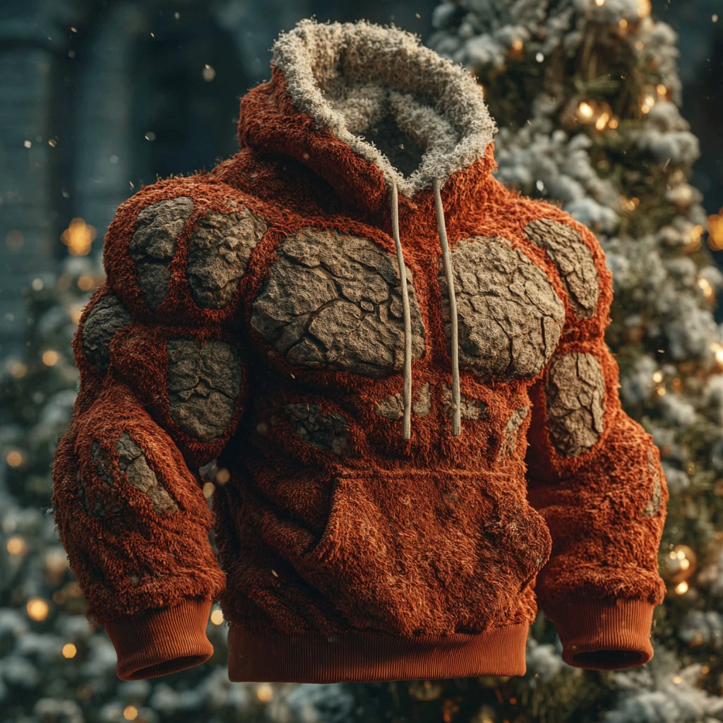 Men's Muscle Texture And Rock Art Plush Insulated Hoodie