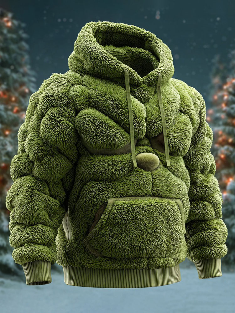 Line Art Flannel Warm Men's Pullover