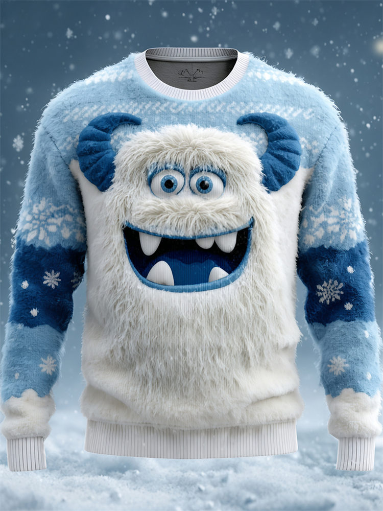 Men's Ice Monster Snowflakes Colorblock Cozy Plush Sweatshirt