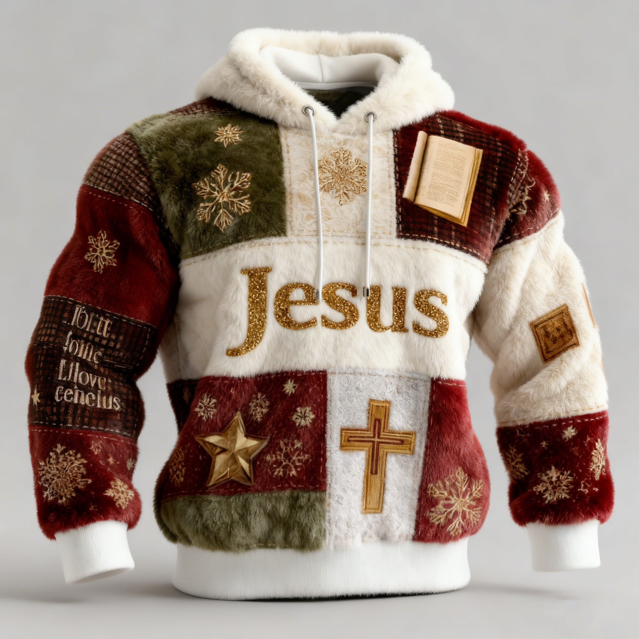Men's Christmas Jesus Print Casual Plush Warm Hoodie