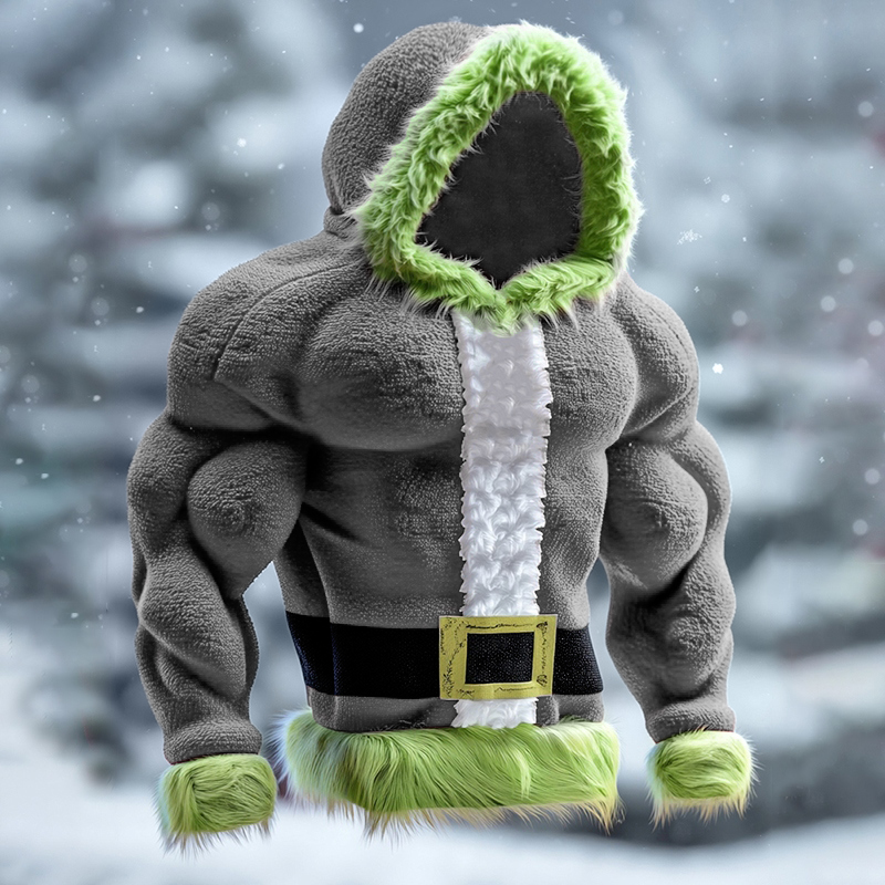 Men's Santa Claus Color Block Cosplay Plush Hoodie