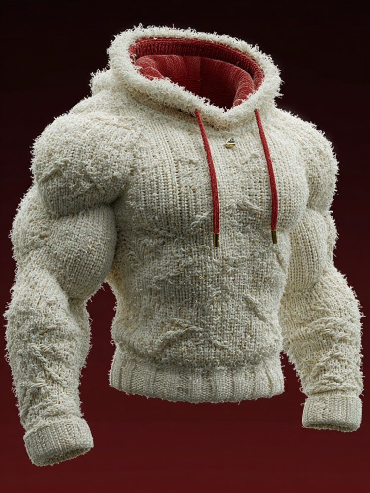 Men's Vintage White Christmas Art Color Block Cozy Hoodie