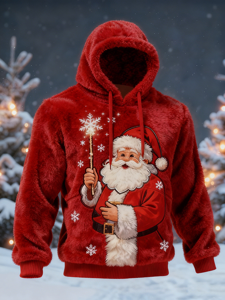 Men's Santa Claus Festive Plush Hoodie