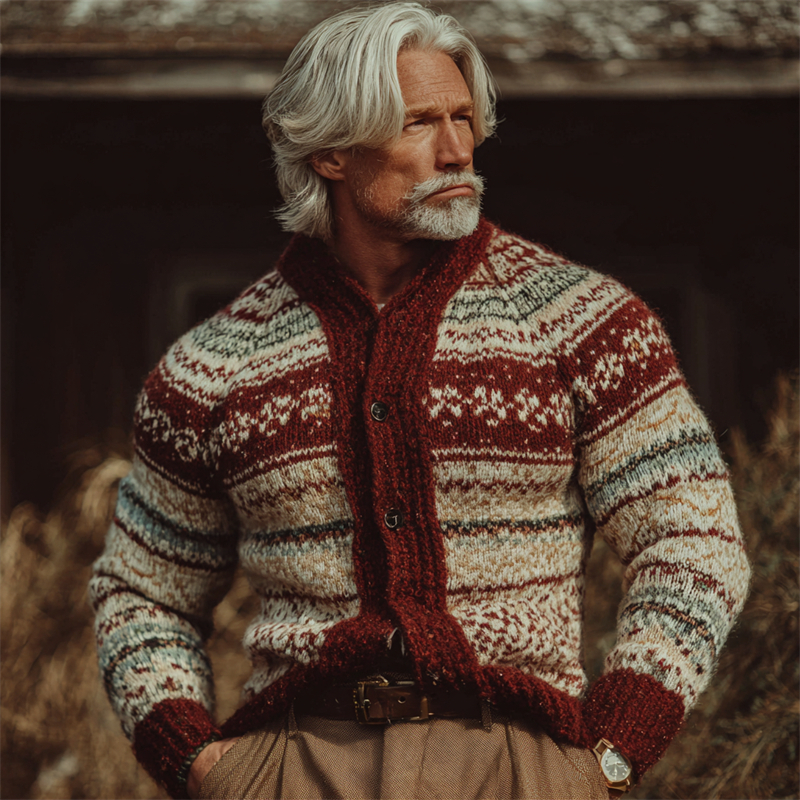 Men's Vintage 70s Retro Christmas Isle Cozy Knit Cardigan