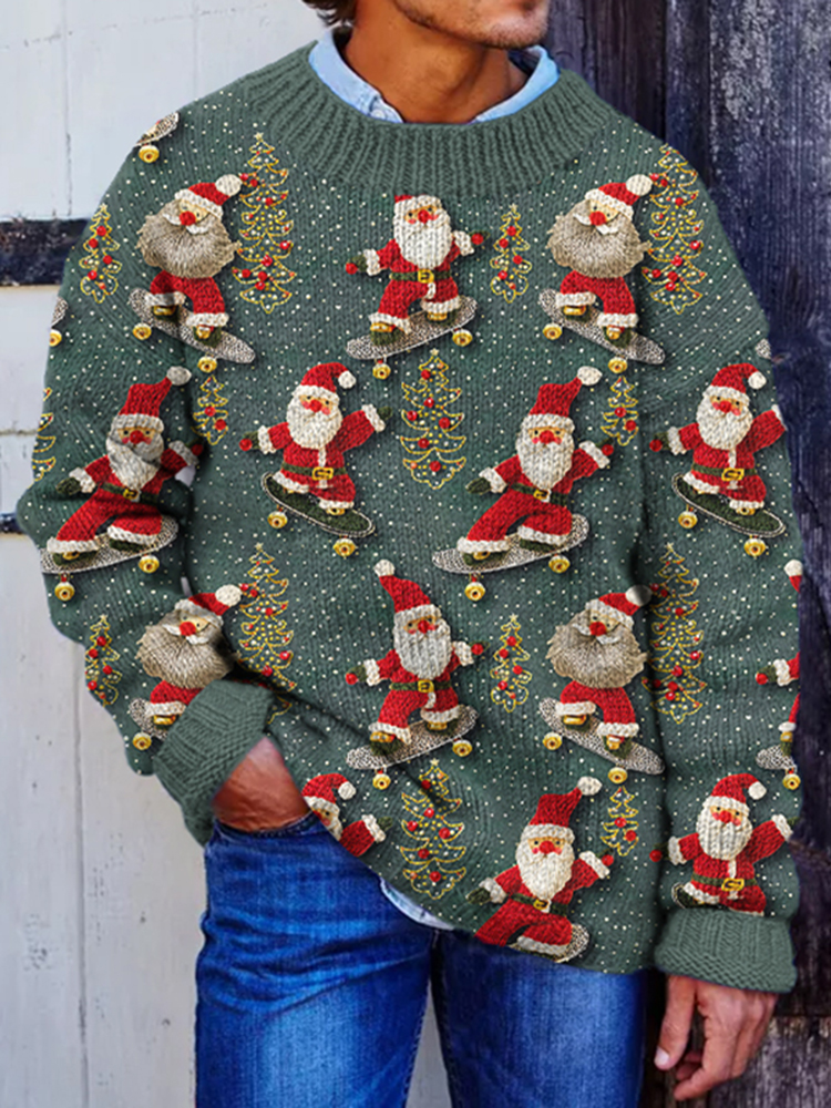 Men's Christmas Santa Claus Embroidery Cozy Casual Sweater