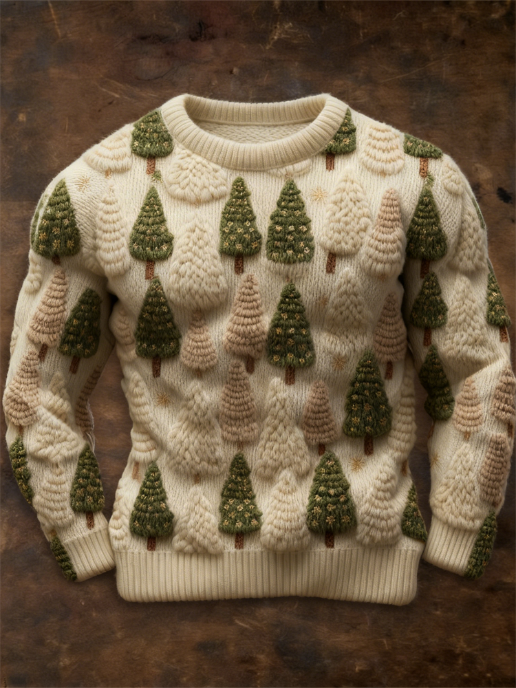 Men's Christmas Trees Forest Pattern Cozy Knit Sweater