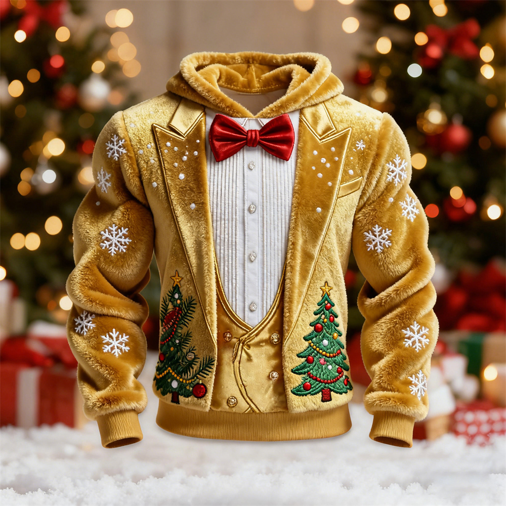 Christmas Gold Two-piece Set Design Men's Flannel Hooded Sweatshirt