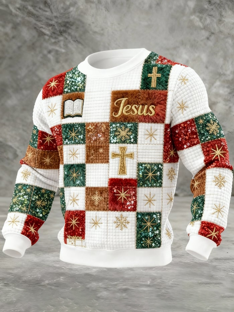 Men's Christmas Faith Print Crew Neck Long Sleeve Sweatshirt