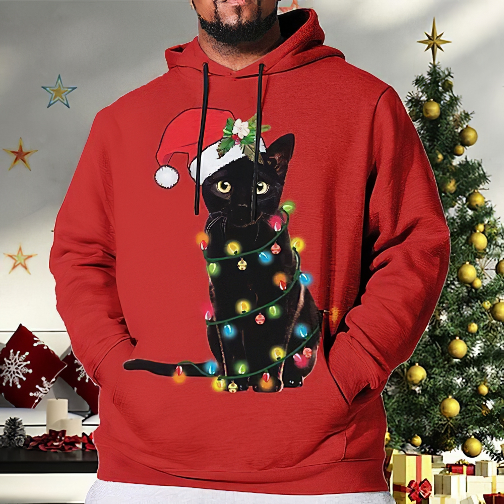 Christmas Kitten Lantern Print Hoodie
