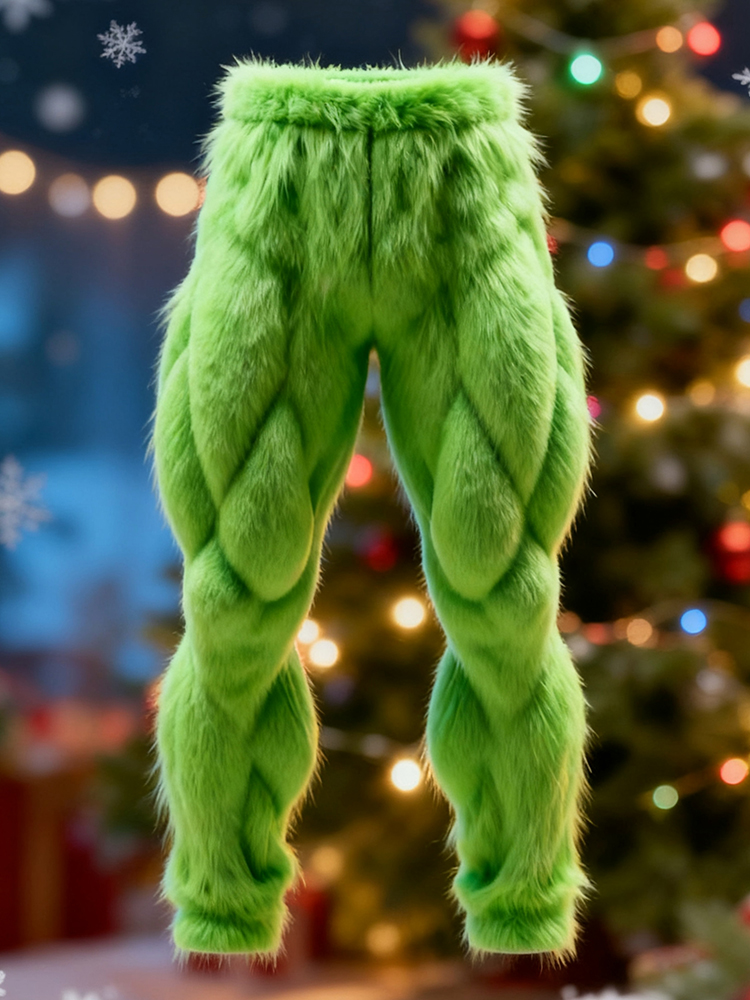 Men's Santa Claus Cosplay Plush Casual Pants