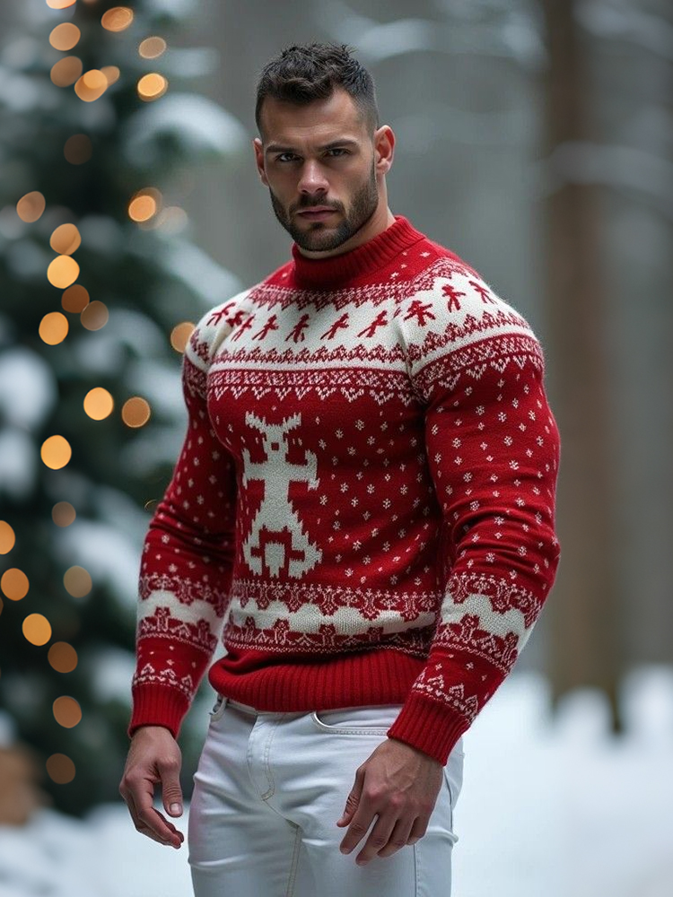 Men's Christmas Jacquard Icelandic Art Cozy Knit Long Sleeve Sweater