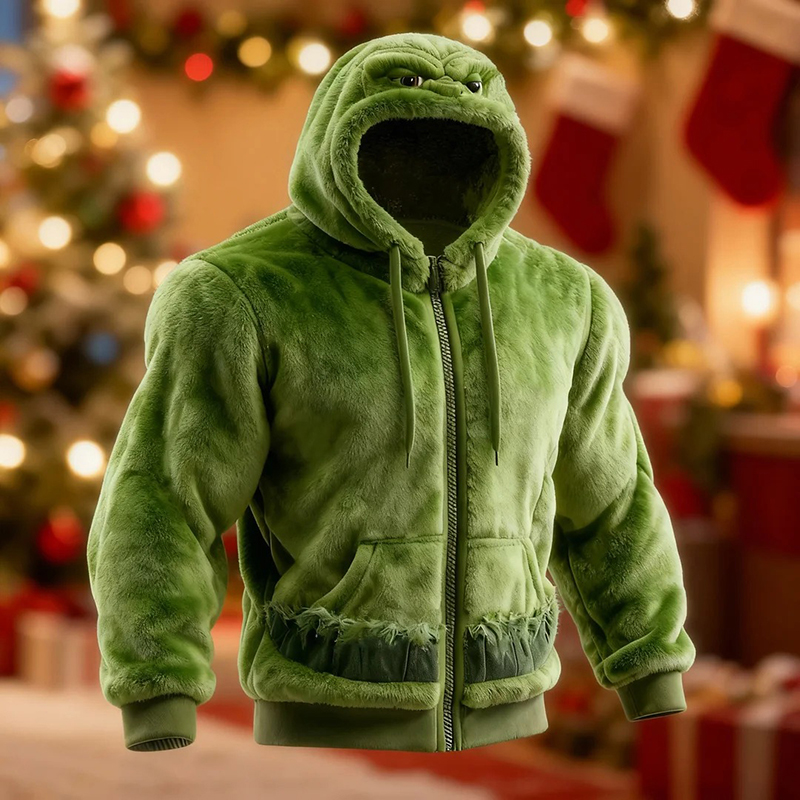 Men's Christmas-themed Comfortable Plush Hooded Sweatshirt