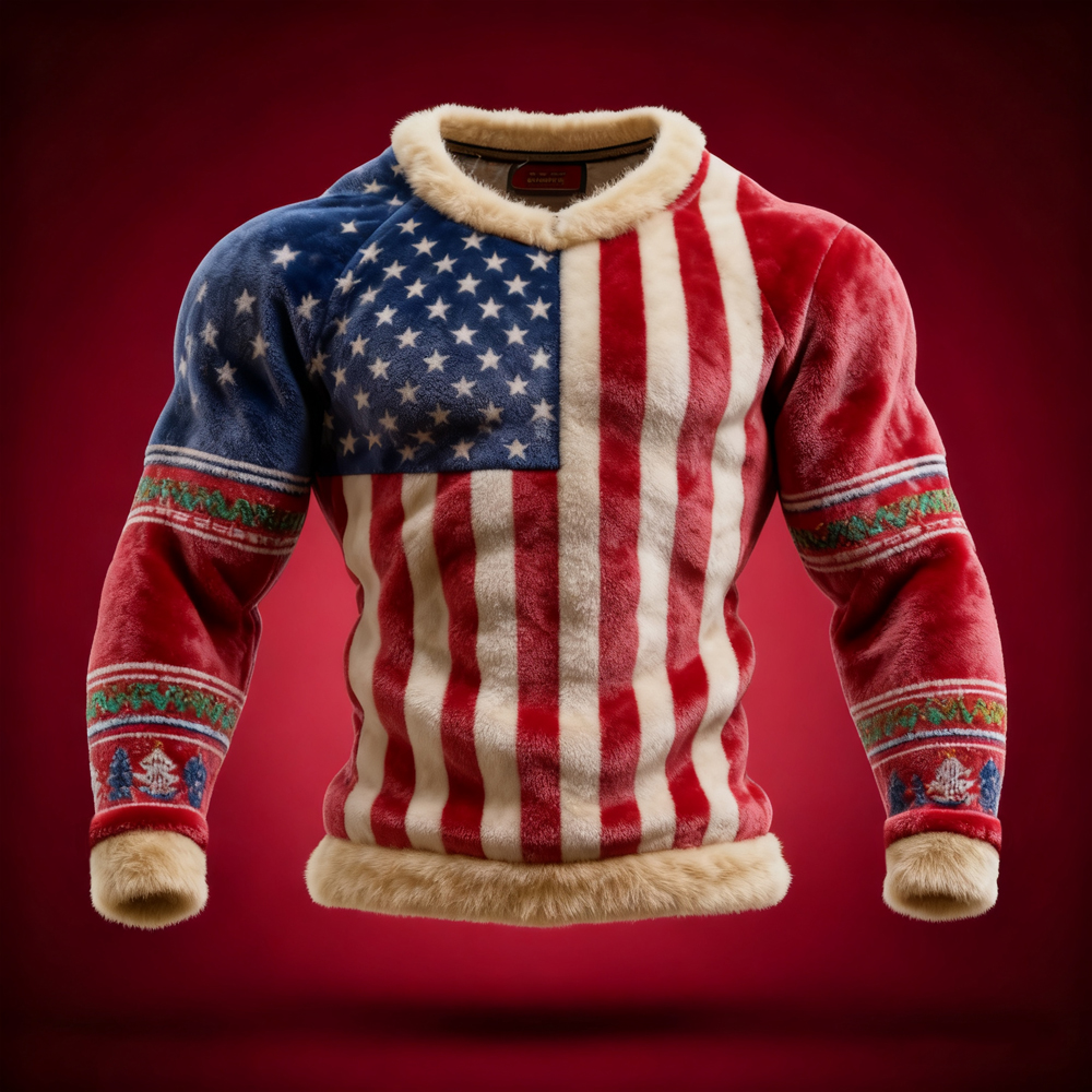 Men's American Flag Inspired Christmas Cozy Plush Sweatshirt