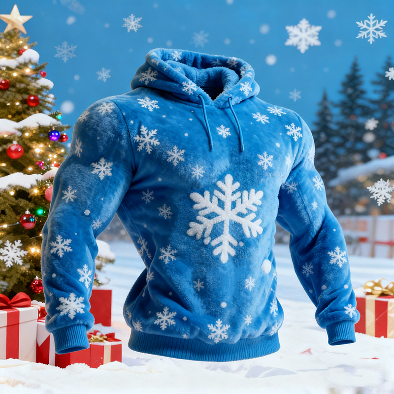 Men's Snowflake Embroidered Print Plush Hoodie