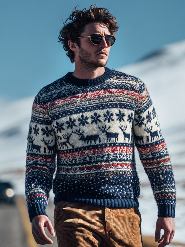 British-style Christmas Reindeer Design Men's Icelandic Sweater