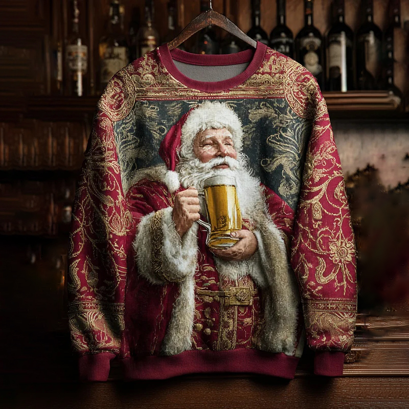 Men's Christmas Santa Claus Drinks Beer Art Print Sweatshirt