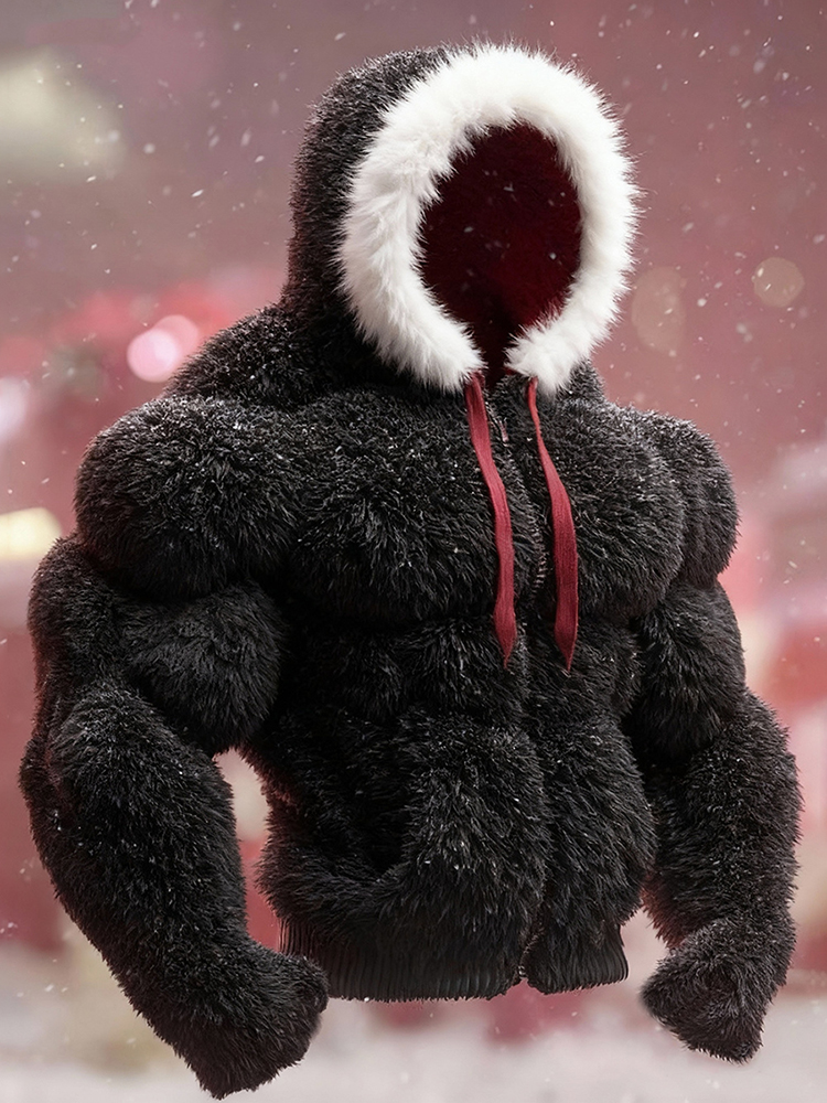 Men's Vintage Christmas Art Cozy Plush Zip-up Casual Hoodie