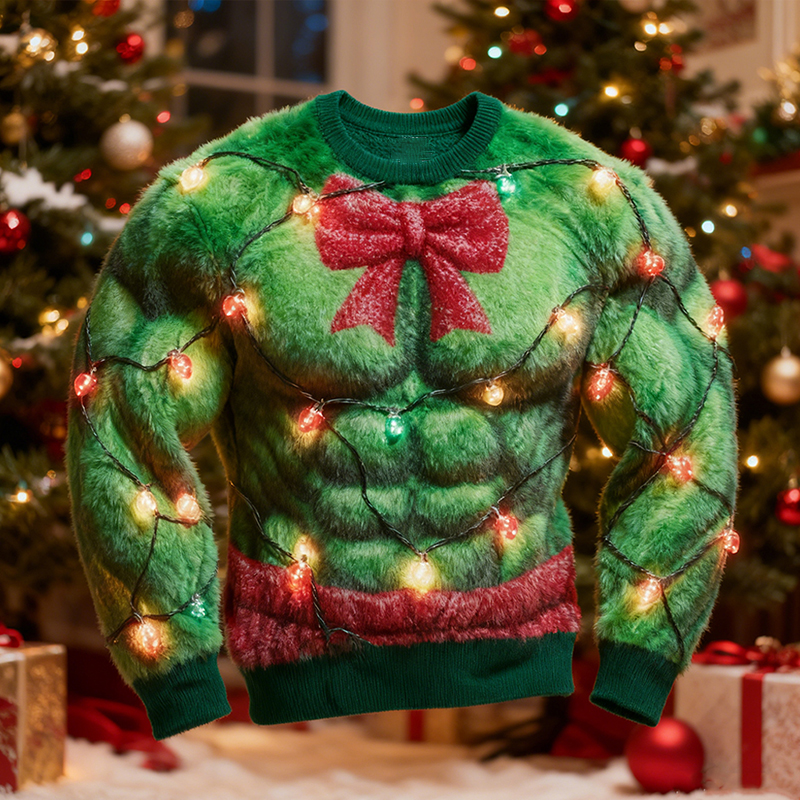 Men's Christmas Lights And Butterfly Print Plush Sweatshirt