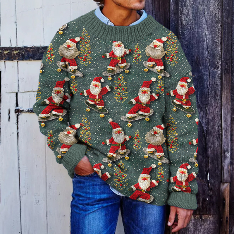Men's Christmas Santa Claus Embroidery Cozy Casual Sweater