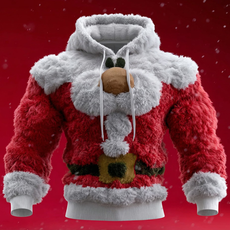 Men's Santa Claus Color Block Cosplay Plush Sweatshirt