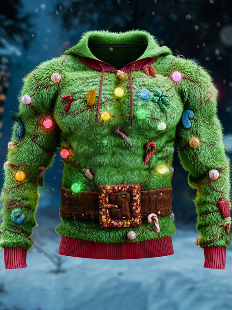 Christmas Santa Claus Lights Warm Plush Hoodie