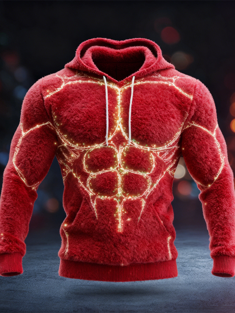 Christmas Lights Muscle Design Men's Hooded Flannel Sweatshirt