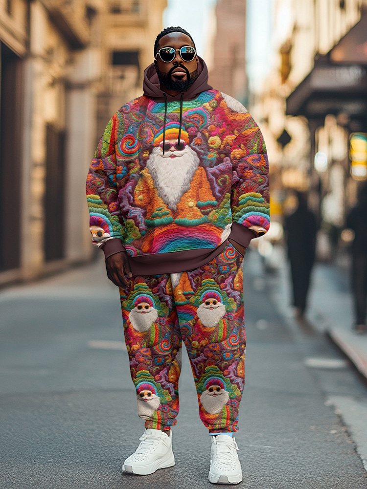 Men's Plus Size Christmas Santa Claus Graphic Casual Street Hoodie Trousers Two-Piece Set
