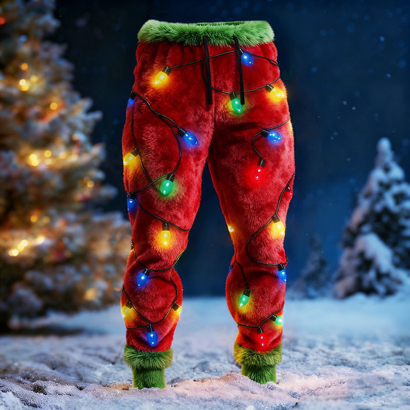 Men's Christmas Light Print Flannel Sweatpants
