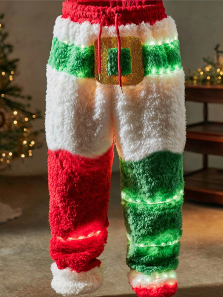Men's Fun Christmas Lights Color Block Comfortable Plush Sweatpants