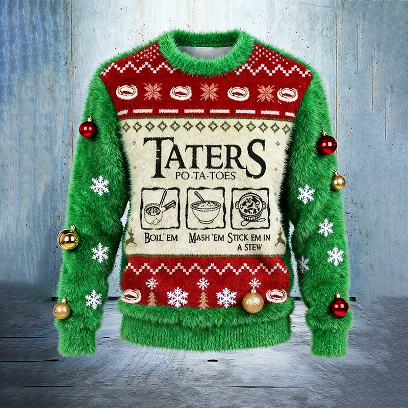 Funny Mashed Potatoes Color Blocking Christmas Ugly Sweater