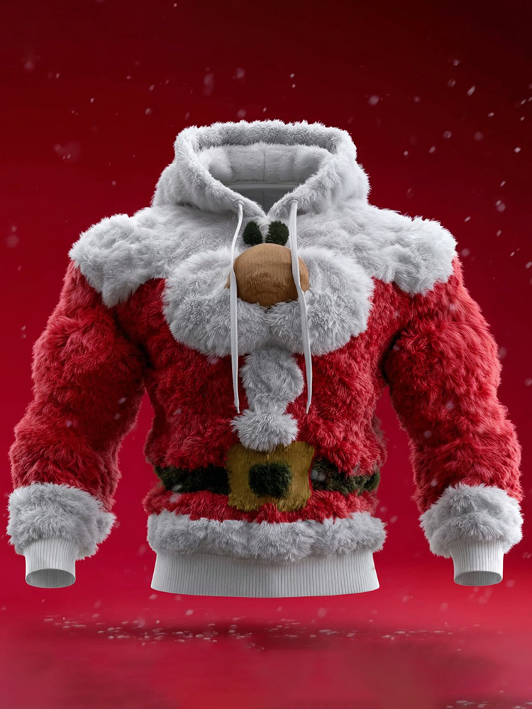 Men's Santa Claus Color Block Cosplay Plush Sweatshirt