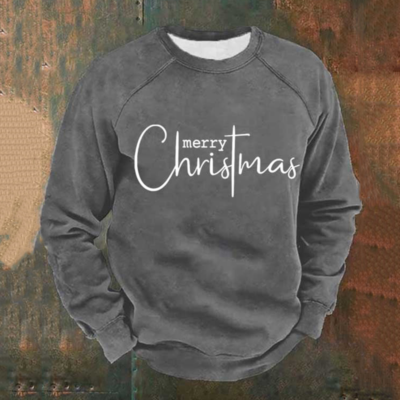 Man's Merry Christmas Print Casual Crew Neck Sweatershirt