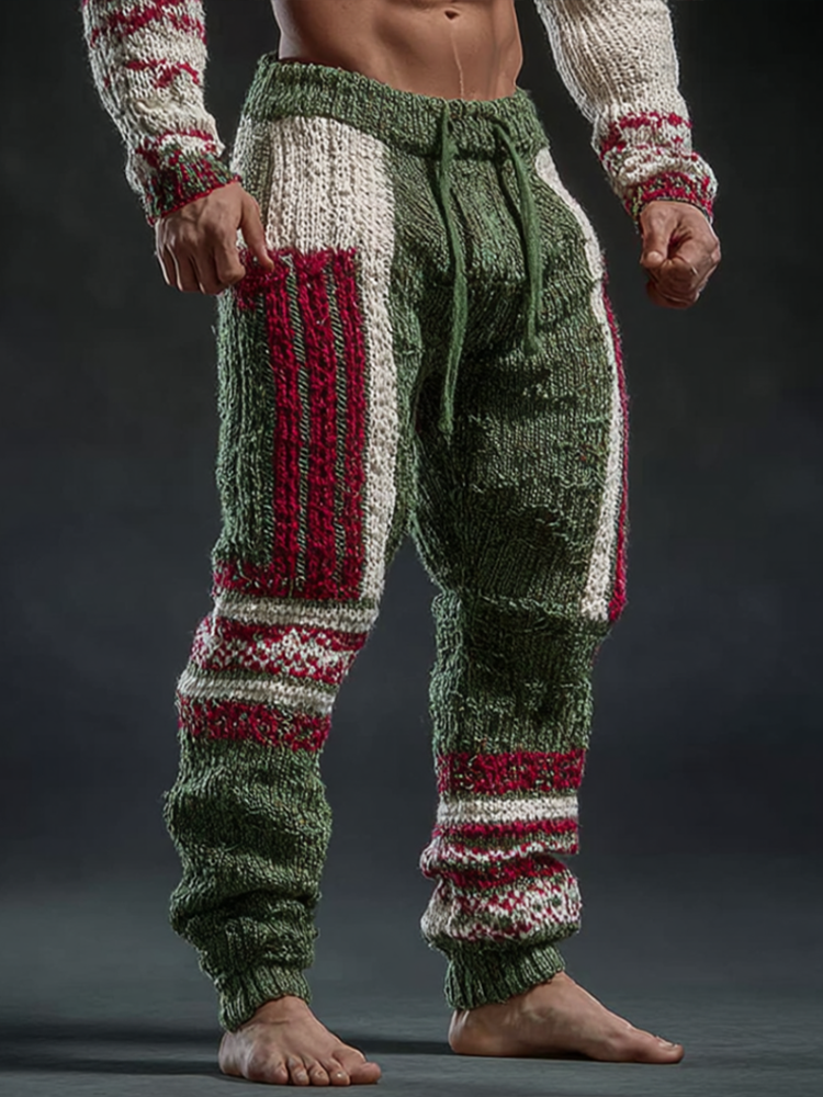 Christmas Men's Retro Printed Knit Sports Pants