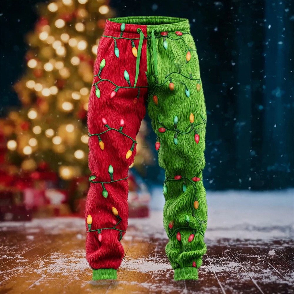 Christmas Lights Pattern Men's Flannel Pants