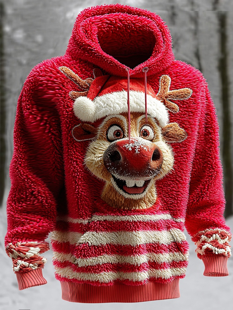 Men's Christmas Reindeer Plush Hoodie