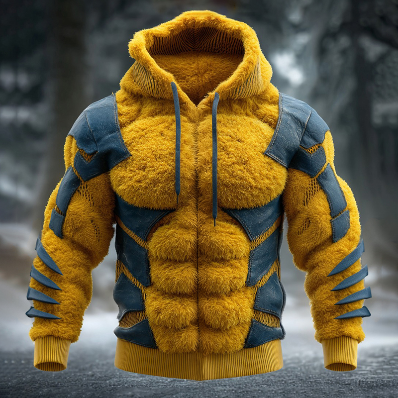 Men's Muscle-line Artistic Plush Warm Hoodie