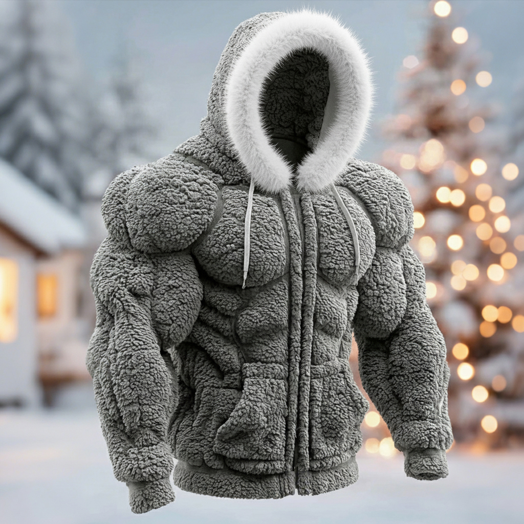 Men's Vintage Christmas Art Cozy Plush Zip-up Hoodie
